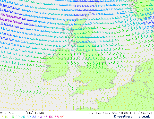 Vento 925 hPa ECMWF lun 03.06.2024 18 UTC