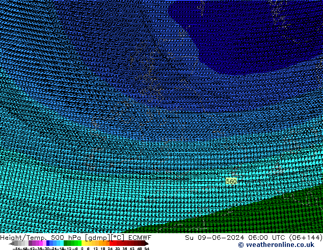 Height/Temp. 500 hPa ECMWF dom 09.06.2024 06 UTC