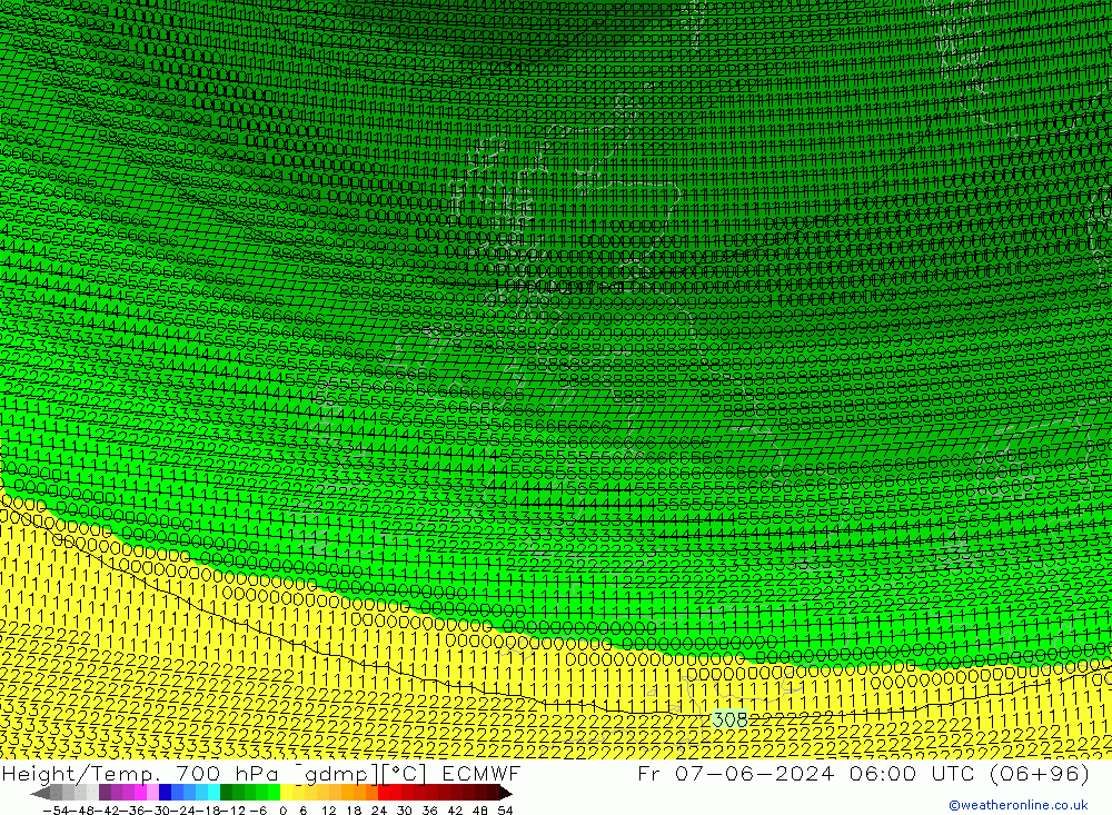 Height/Temp. 700 hPa ECMWF Pá 07.06.2024 06 UTC