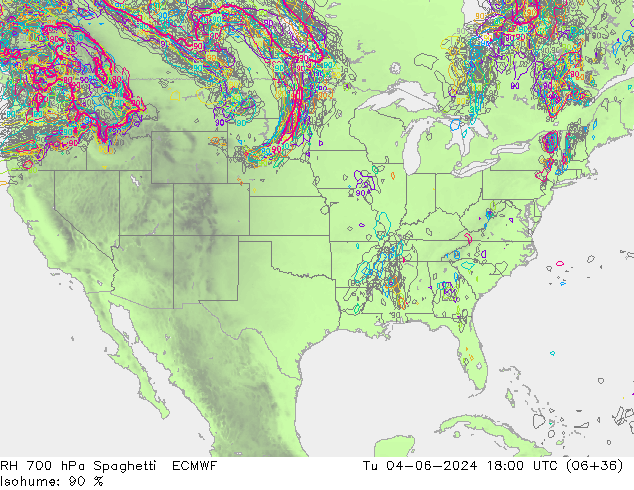 RH 700 hPa Spaghetti ECMWF mar 04.06.2024 18 UTC