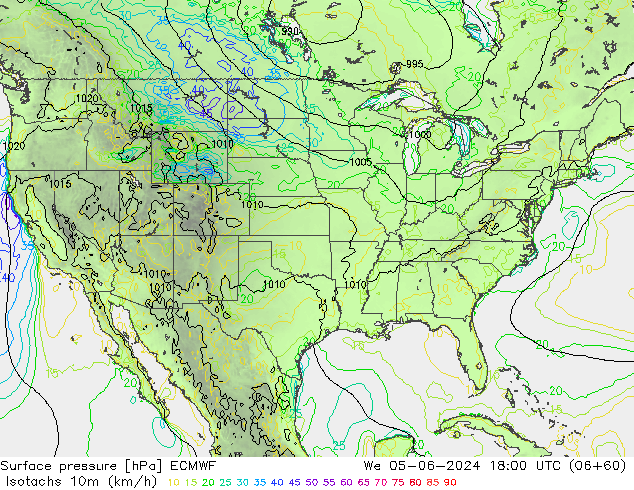 Isotachs (kph) ECMWF We 05.06.2024 18 UTC