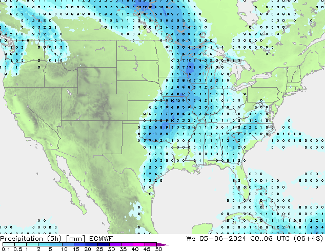 Precipitation (6h) ECMWF We 05.06.2024 06 UTC