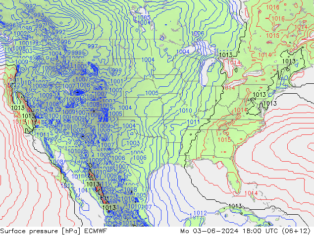 Presión superficial ECMWF lun 03.06.2024 18 UTC