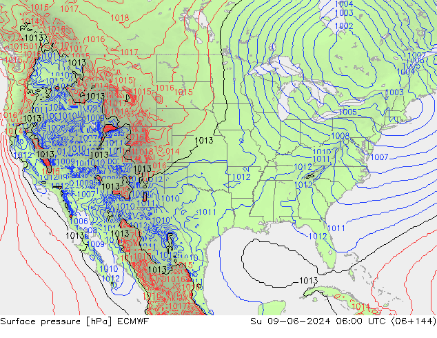 Atmosférický tlak ECMWF Ne 09.06.2024 06 UTC