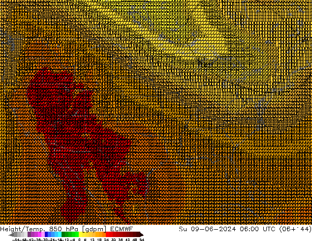 Height/Temp. 850 гПа ECMWF Вс 09.06.2024 06 UTC