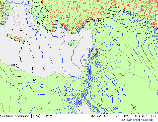 Surface pressure ECMWF Mo 03.06.2024 18 UTC