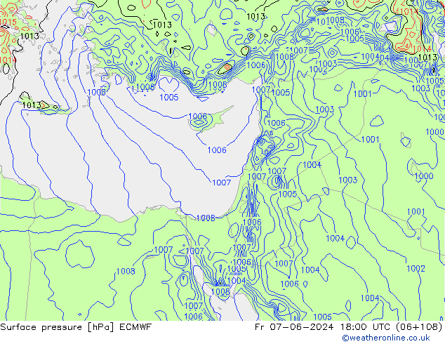 pressão do solo ECMWF Sex 07.06.2024 18 UTC