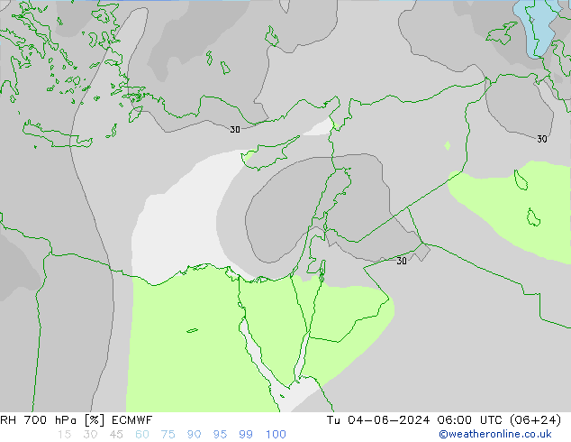 RH 700 hPa ECMWF Tu 04.06.2024 06 UTC