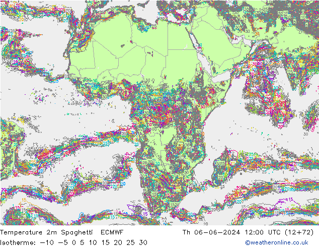 Temperatuurkaart Spaghetti ECMWF do 06.06.2024 12 UTC