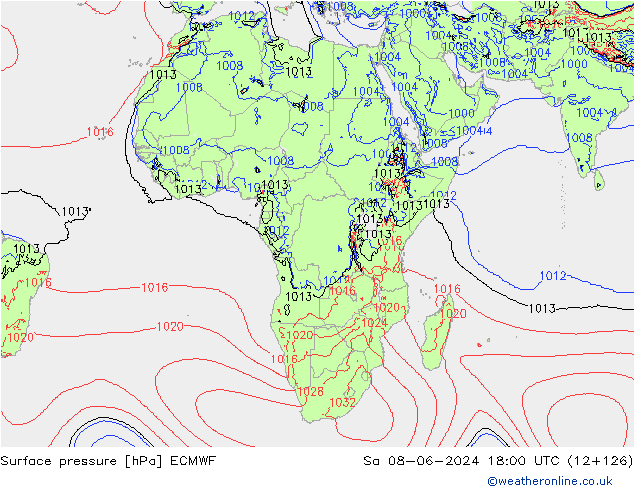 Surface pressure ECMWF Sa 08.06.2024 18 UTC