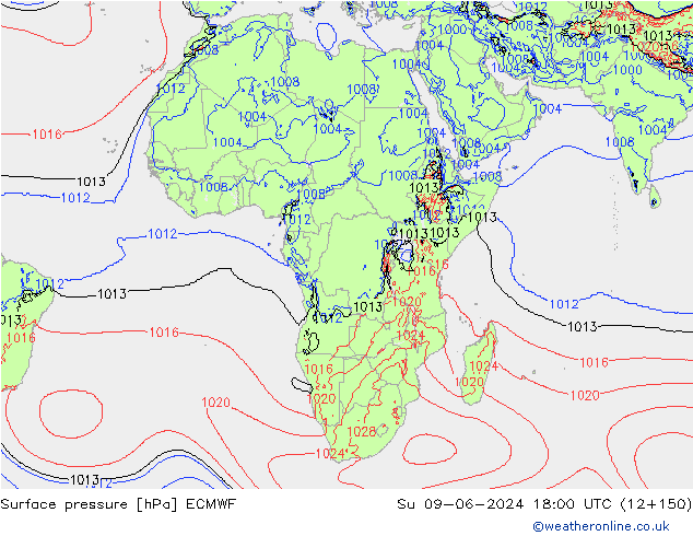 Luchtdruk (Grond) ECMWF zo 09.06.2024 18 UTC