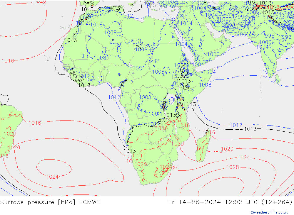 Bodendruck ECMWF Fr 14.06.2024 12 UTC