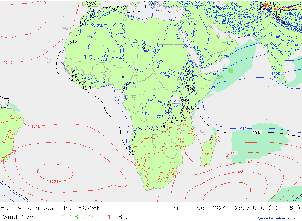 Izotacha ECMWF pt. 14.06.2024 12 UTC