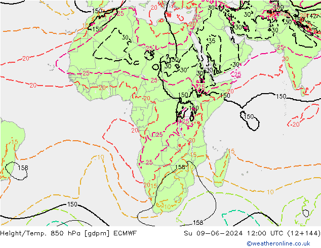 Height/Temp. 850 hPa ECMWF Su 09.06.2024 12 UTC