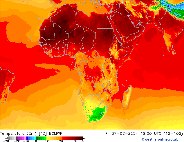 Temperaturkarte (2m) ECMWF Fr 07.06.2024 18 UTC