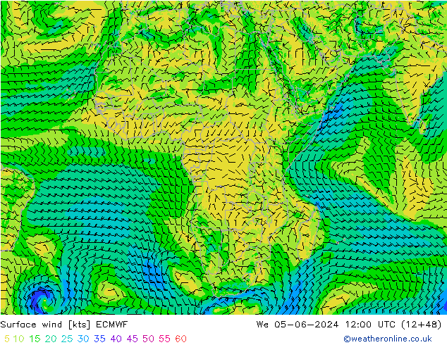 Vento 10 m ECMWF Qua 05.06.2024 12 UTC