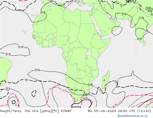 Height/Temp. 700 hPa ECMWF We 05.06.2024 06 UTC