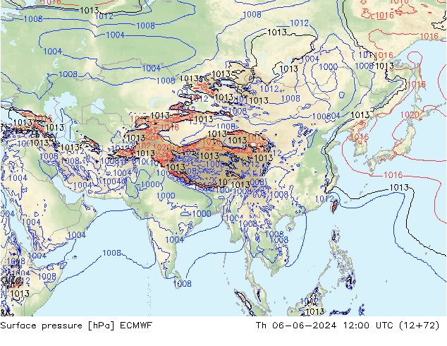 pressão do solo ECMWF Qui 06.06.2024 12 UTC