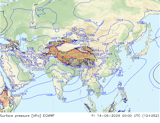 Pressione al suolo ECMWF ven 14.06.2024 00 UTC