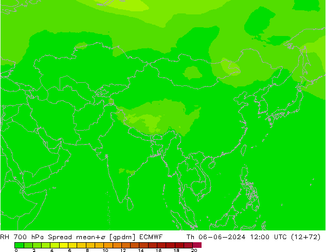 RH 700 hPa Spread ECMWF Th 06.06.2024 12 UTC