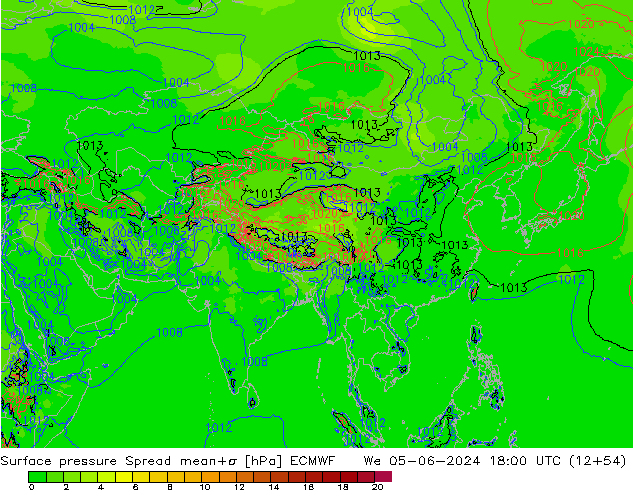 Surface pressure Spread ECMWF We 05.06.2024 18 UTC