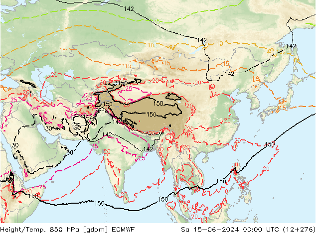 Height/Temp. 850 hPa ECMWF Sa 15.06.2024 00 UTC