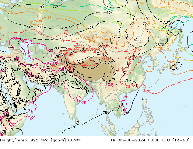 Height/Temp. 925 гПа ECMWF чт 06.06.2024 00 UTC