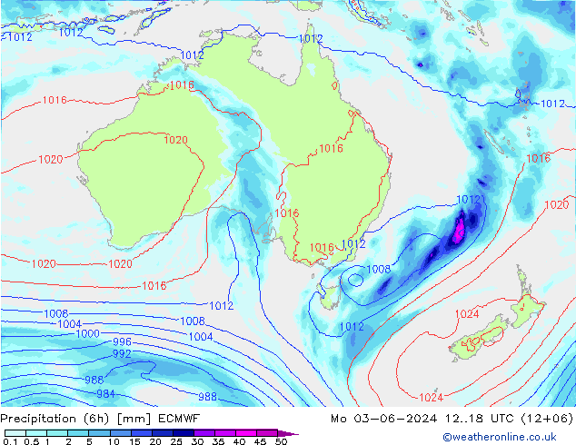 Precipitation (6h) ECMWF Mo 03.06.2024 18 UTC