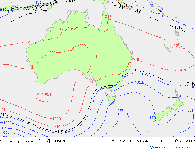 Surface pressure ECMWF We 12.06.2024 12 UTC