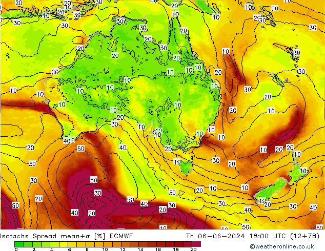 Isotachen Spread ECMWF do 06.06.2024 18 UTC