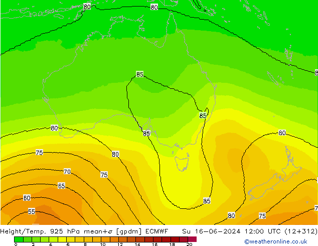 Height/Temp. 925 гПа ECMWF Вс 16.06.2024 12 UTC