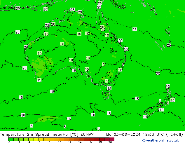 карта температуры Spread ECMWF пн 03.06.2024 18 UTC