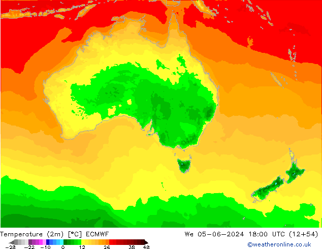 Temperatura (2m) ECMWF mer 05.06.2024 18 UTC