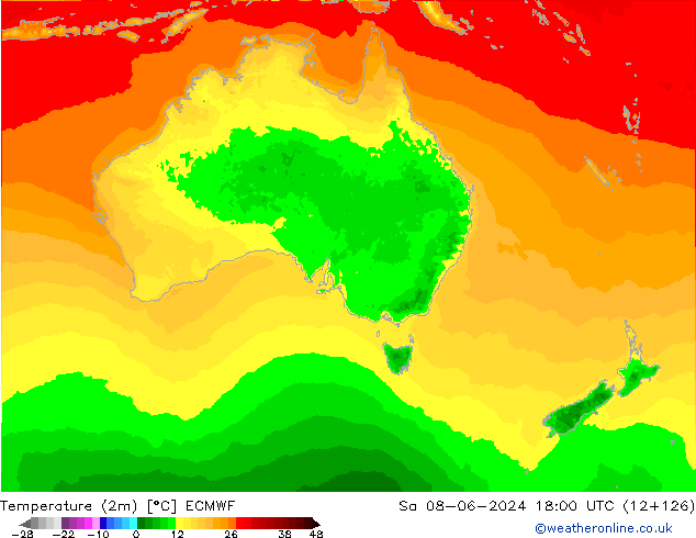 Temperature (2m) ECMWF So 08.06.2024 18 UTC