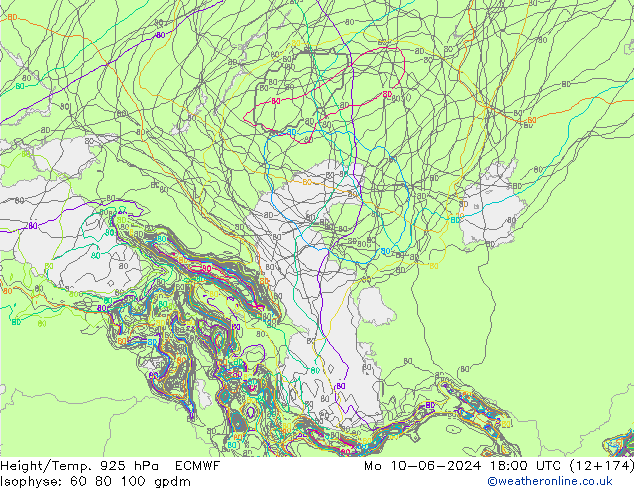 Géop./Temp. 925 hPa ECMWF lun 10.06.2024 18 UTC