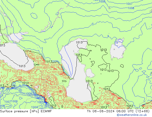 Presión superficial ECMWF jue 06.06.2024 06 UTC