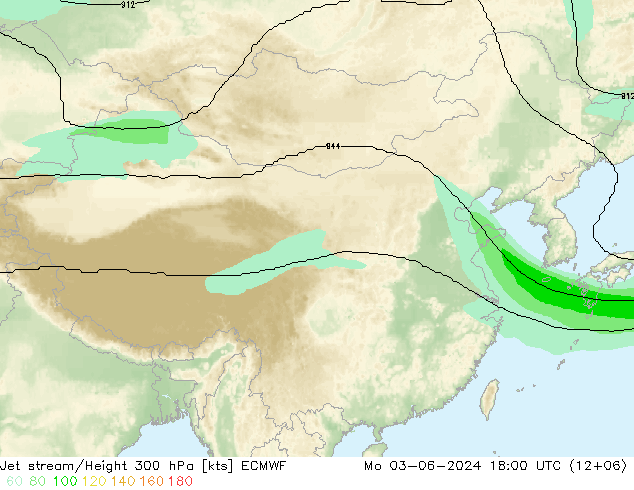 Jet stream/Height 300 hPa ECMWF Mo 03.06.2024 18 UTC