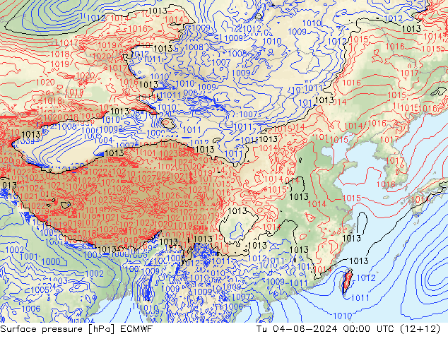 地面气压 ECMWF 星期二 04.06.2024 00 UTC