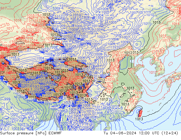 地面气压 ECMWF 星期二 04.06.2024 12 UTC