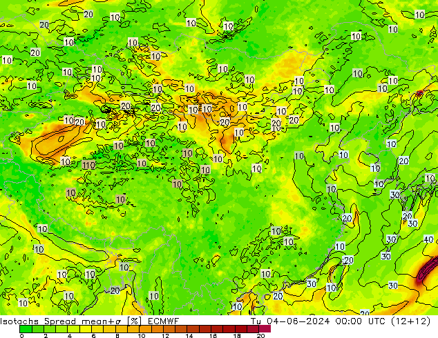 Isotachs Spread ECMWF 星期二 04.06.2024 00 UTC