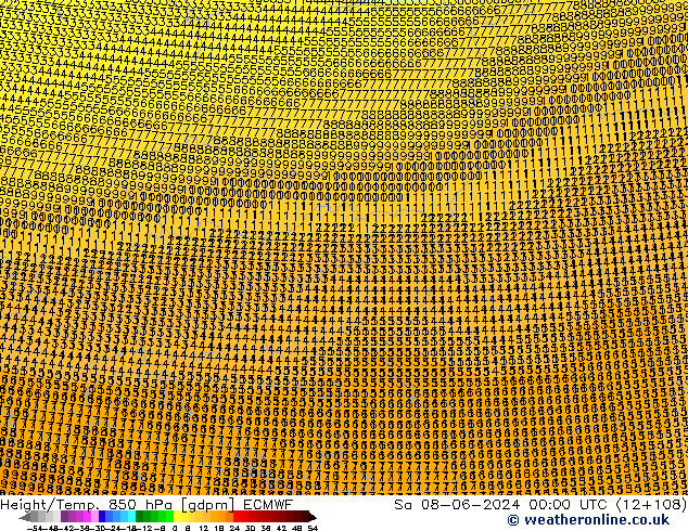 Géop./Temp. 850 hPa ECMWF sam 08.06.2024 00 UTC