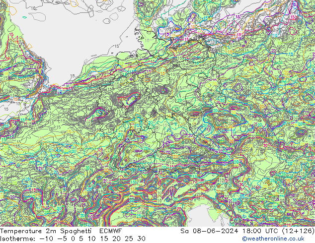 mapa temperatury 2m Spaghetti ECMWF so. 08.06.2024 18 UTC