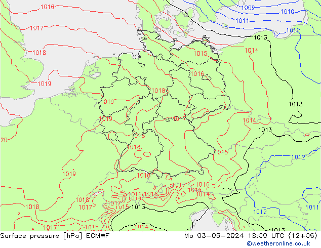 Surface pressure ECMWF Mo 03.06.2024 18 UTC