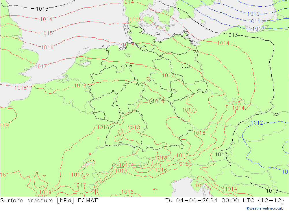 pressão do solo ECMWF Ter 04.06.2024 00 UTC