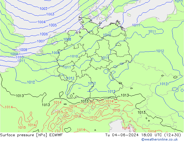 Surface pressure ECMWF Tu 04.06.2024 18 UTC