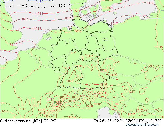 Surface pressure ECMWF Th 06.06.2024 12 UTC