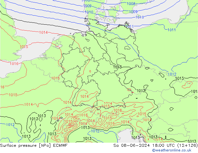 Surface pressure ECMWF Sa 08.06.2024 18 UTC