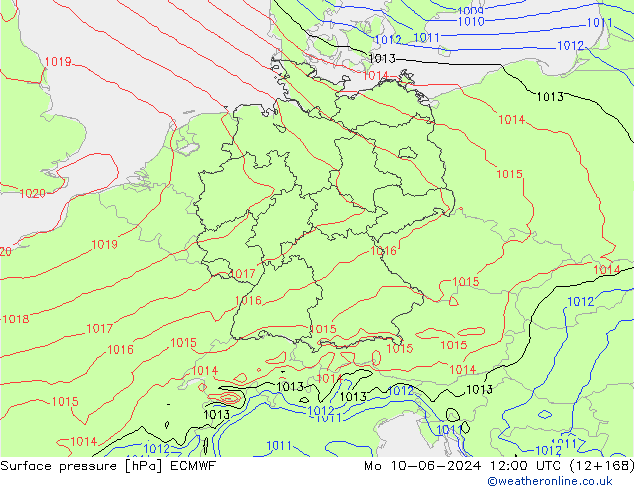 Presión superficial ECMWF lun 10.06.2024 12 UTC