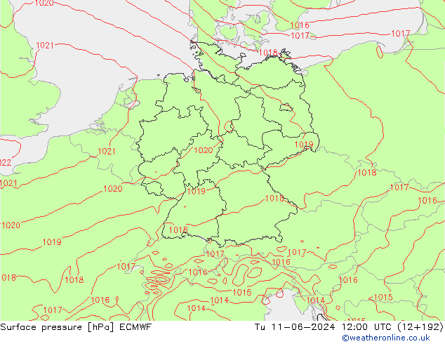 Surface pressure ECMWF Tu 11.06.2024 12 UTC