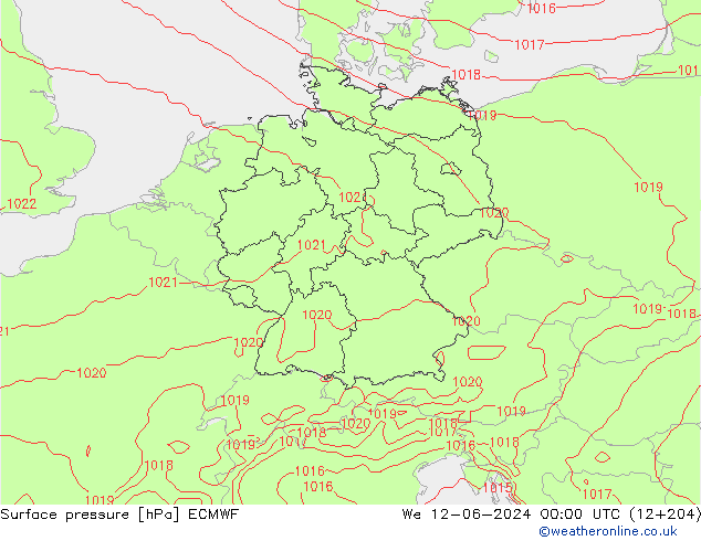 pression de l'air ECMWF mer 12.06.2024 00 UTC